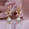 PATAYA – ensemble de boucles d'oreilles et collier pour femmes, bijoux à la mode, couleur or Rose, anneaux, pierre vert clair, losange, Zircon cubique, ensembles de mariage, 585