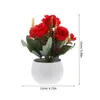 Flores decorativas ornamentos verdes rosa artificial flor falsa vasos plantas realistas emulado pequeno bonsai falso