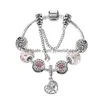 Bedelarmbanden Roze armbanden Armbanden Pandor Hart Hanger 925 Sier Snake Chain Armband Mode Kristal Kralen Charme Sieraden Voor Drop Dhfdv