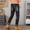 Mäns jeans 2023 Streetwear Fashion for Men Retro Black Elastic Slim Fit Ripped Spliced ​​Designer Hip Hop Denim Pants