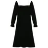 Casual Dresses Spring 2023 Vintage Dress Ladies Slim Party Sydkorean Fashion Long Sleeve Black Bow Elegant