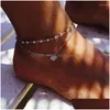 Anklets Anklets 2023 Summer Women Beach Simple Heart Ankle Layering Pendant Anklet Foot Jewelry On Bracelets For Leg Drop Delivery Jew Dhosb