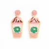 Kolczyki niszowe niszowe urocze atrakcyjne różowe różowe „frappuccino” ryżowe koraliki kreatywne moda