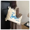 Canvas tas met letterkwastjes Dames, grote capaciteit, eenvoudige commuter-draagtas met één schouder 231115