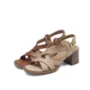 Сандалии 2023, женская обувь в стиле ретро на толстом каблуке 6 см, натуральная кожа, повседневный стиль, элегантный LX62