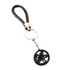 Keychains Creative Metal Keychain Turbo Gear Hub Key Ring Brake Disc Absorber Leather Rope Personalized Car Pendant