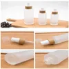 50ml 100ml 120ml 150ml Flat Shoulder Frosted Glass Spray Pump Bottles with Bamboo Lid for Skin Care Serum Lotion Shampoo Shower Gel Toi Oood