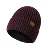 Bérets unisexe marque chapeaux d'hiver couleur unie tricoté pour hommes et femmes bonnet casquette en plein air ajouter fourrure doublure chaud Sports