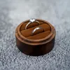 Jewelry Pouches Round Wooden Box Lover Ring Display Engagement Wedding Couples Storage Holder