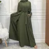 Roupas étnicas eid ramadã muçulmano define mulheres dubai abaya quimono e vestido interno sem mangas femme vestidos modestos abayas senhoras islã