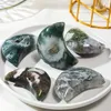 Objetos decorativos estatuetas cristal natural verde musgo ágata druzy caved cluster reiki cura gem pedra lua forma artesanato 2935