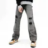 Grande Vente Hommes Pantalon Style Déchiré Trou Vintage Gris Baggy Hommes Cargo Jeans Pantalon Y2K Cloes Droite Hip Hop Coton Pantalon Pantalon