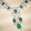 Necklace Earrings Set Luxury 18K Silver Gold Plated Emerald Green Crystal Stone Zircon Tear Drop Large Wedding Jewelry Women