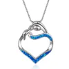 Collane con ciondolo Collana Cute Mom Love Baby Cuore opale blu bianco per donna Boho Catena color argento Regalo per la festa della mamma