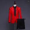 Costumes pour hommes Mode Hommes Business Costume à paillettes 2 pièces Bleu / Rouge Classique Mariage Dance Party Performance Robe Blazer et pantalon