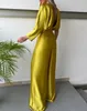 Jumpsuits Kameny Rompers Jobsu dla kobiet mody spadku satynowy asymetryczny rękaw bez pleców luźne eleganckie kombinezon z szeroką nogą 230422