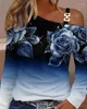 Dames t shirts vrouwen top casual bloemen print koude schouder lange mouw mode asymmetrische kraag vrouwelijke slijtage