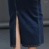 スカート秋のスプリットデニムスカートの女性ロングストレッチジャンブルーブラックハイウエストペンシルジュペロングファム
