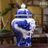 Vases Antique Chinese Dragon Classical Qing Ceramic Big Ginger Jar Blue And White Porcelain Floor Vase For Precious Gift204w