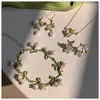 Halskette-Ohrringe-Set, süße weiße Farbe, Maiglöckchen-Anhänger für Frauen und Mädchen, niedliche Kunstperlen-Blumen-Halsketten, Statement-Französisch