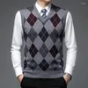 Men's Vests 5 Colors!2023 Autumn And Winter V-neck With Wool Vest Sleeveless Knit Sweater Checker Printing Sweaters