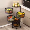 Bathroom Shelves Rotating Vegetable Shelf Organizer Kitchen Multilayer Household Round Dish Basket Cylindrical Storage Rack Space Saving Bathroom 230422