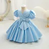 Fille Robes 2023 Robe Élégante Pour Enfants Fleur Mariages Infant Bowknot Froncé Bébé Filles 1er Anniversaire Cérémonie Pageant Party Vestidos