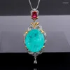 Termerler Vintage 20.5 25mm Emerald Paraiba Turmalin Kolye Kouse Laboratuar Taşlı Taş Kokteyli Partisi Güzel Takı Hediyesi