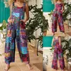 Kvinnors jumpsuits rompers kvinnor jumpsuits sommaröverträdelser flerfärgade etnisk stil fyrkantig hals ärmlösa casual rompers med fickor för flickor playsuit 230422