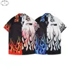 2023 Summer Designer Luxo Summer Men's Leisure Sports Manga Curta Pra Flame Print Contraste Button T-shirt Shirt das