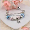 Charme pulseiras azul rosa flor pan dora design pulseiras contas encantos jóias para mulheres meninas antigo vintage sier cristal vidro fas dhonb