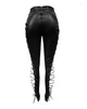 Calças femininas PU couro grommet ilhó lace-up skinny zíper slim sexy mulheres moda feminina