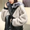 Manteau et veste en cuir synthétique Pu pour femmes, col élégant, moelleux, épais et chaud, fermeture éclair, luxe, Casacos De Inverno Femininos