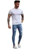 Mens Ripped Biker Fashion Jean Long Trousers Washed Denim Pencil Pants Men Distressed Holes High Street Jeans