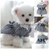 Dog Apparel Dress Eye-Catching Pet Lace Neckline Pretty Bowknot Plaid Cat Princess Supplies Drop Delivery Home Garden Dhkp3