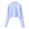 Damen Polos COS LRIS 2023 Frühling All-Match asymmetrische Tasche kurz blau lässig locker langärmliges Hemd 2186314
