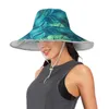 Wide Brim Hats Women Sun Hat Multi Function Anti-UV Summer Tropical Palm Leaf Print Lady Visor Cap Female Beach Outdoor