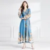 Paisley Floral Green Party Linen Dress Dress Woman Designer Lantern Sleeve V-Neck Slim Vintage Bow Belted Maxi Sukienki szlafropowe 2023