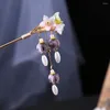 Pinzas para el cabello, palitos de flores chinas, tenedores, pasadores de Metal de Color dorado y tocados florales púrpuras, accesorios de fiesta para mujeres