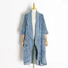 Trench da donna Tide Brand Donna Giacca a vento in denim Colletto con bavero Mezza manica Vita alta Abbigliamento moda femminile