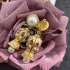 Pendientes traseros Clips para las orejas con diamantes de imitación y perlas de vidrio en forma de linterna vintage