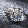 Anillos de boda 2023 en Summe Pareja Celestial Azul Luna brillante y anillo de sol para mujeres Joyería de compromiso de banda de dedo apilable