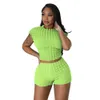Women Tracksuits Two Pieces Set Designer 2023 Sleeveless Bare Navel Shorts Popcorn Bubble Sports Suits 6 Colours
