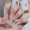 Faux ongles 24 pièces/boîte dégradé français artificiel avec colle étoile brillante faux belle fille coréenne presse sur ballerine ongles