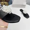 Pantoufles d'été à bout carré pour femmes, chaussures avec décor de perles, tongs Sexy en cuir véritable, plates à la mode, Zapatos De Mujer