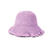 Wide Brim Hats Fashion Women's Bucket Hat Solid Colors Women Summer Panama Straw Ladies Cap Beach Sun Princess Girls Sunscreen