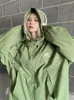 Abrigos de trinchera para mujer WUXIATE Y2K Chaqueta cortavientos verde Mujeres de gran tamaño Hip Hop Streetwear Negro Abrigo con capucha impermeable Harajuku Techwear