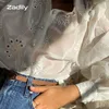 Camicette da donna Zadily Camicia bianca con ricami floreali sexy Camicetta a maniche lunghe con bottoni scavati da donna 2023 Abbigliamento femminile vintage autunnale