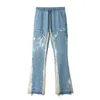 Herrenhose Farbe Blo Painted Streetwear Dstring Jeans Herren Ausgefranstes Seitenband Lose Lässige Denimhose Hip Hop Harajuku Paarhose G230422