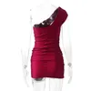 Vestidos casuais sexy mini vestido verão uma manga mulheres strapless festa claret estiramento bainha elegante outfit club wear cetim